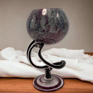 Blown Glass Dark Purple Twisted Footed Bowl Chalice Tealight Holder Decor